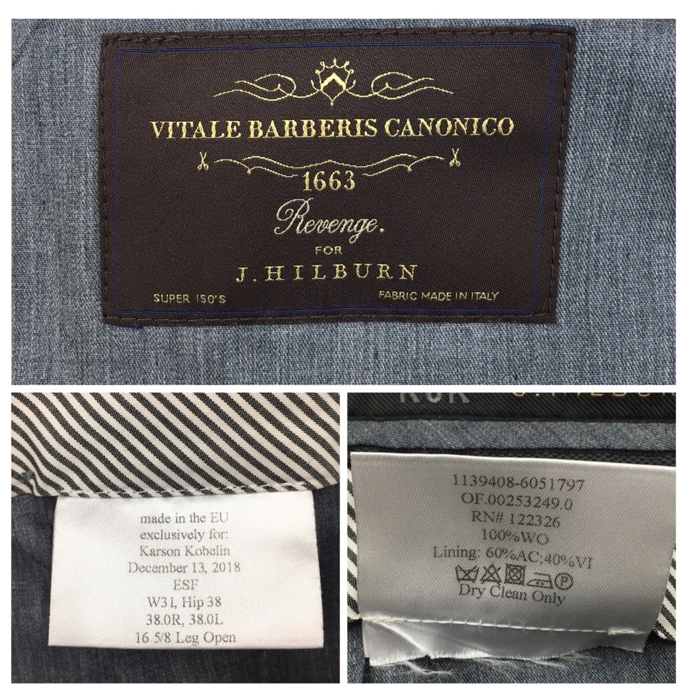 J. Hilburn Vitale Barberis Canonico Grey Plaid Wool Dress Pants Mens 31x30 - Picture 6 of 9